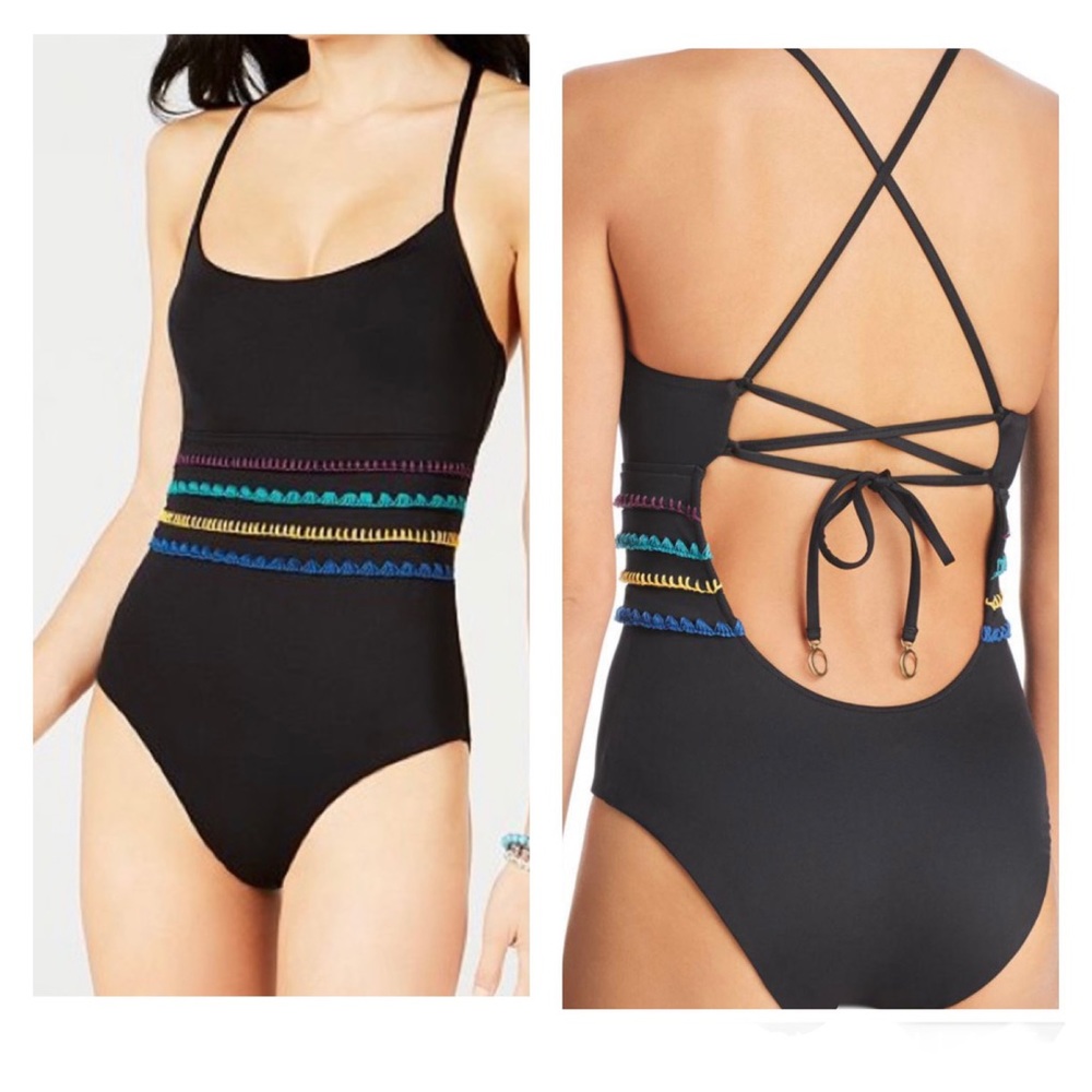 NWT Soluna Stitched One-Piece Swimsuit Black Lg